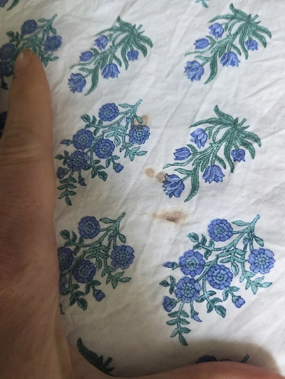 Roller Rabbit Pottery Barn Floral Blue and Green Cotton Flat Sheet